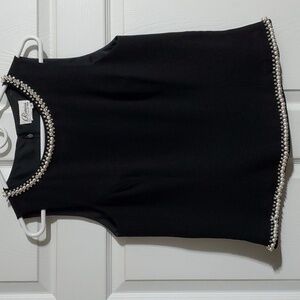 VTG Rimini by Shaw Beaded Pearl & Silver Sequin L Black Lined Sleveless Top